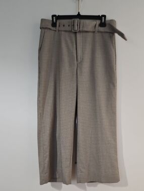 Banana Republic Women’s Taupe Check Wide-Leg Cropped Pants with Belt Size 10